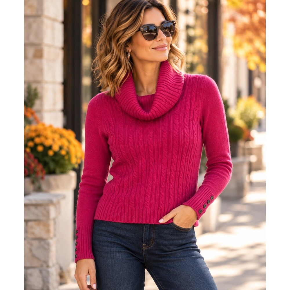 Banana Republic Womens XS Pink 100% Cashmere Cable Knit Cowl Neck Sweater